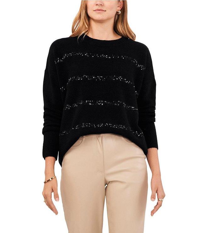 Vince Camuto Long Sleeve Crew Neck Sequin Stripe Cozy Knit Sweater Product Image