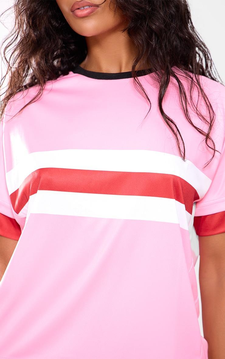 Pink Oversized Stripe Detail Football T-shirt Product Image