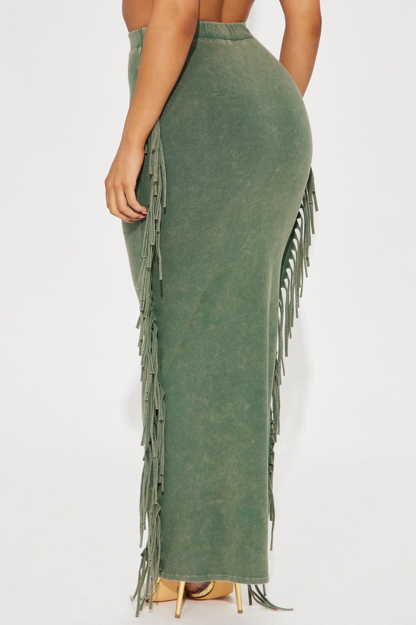 Sahara Mineral Wash Maxi Skirt - Olive Product Image