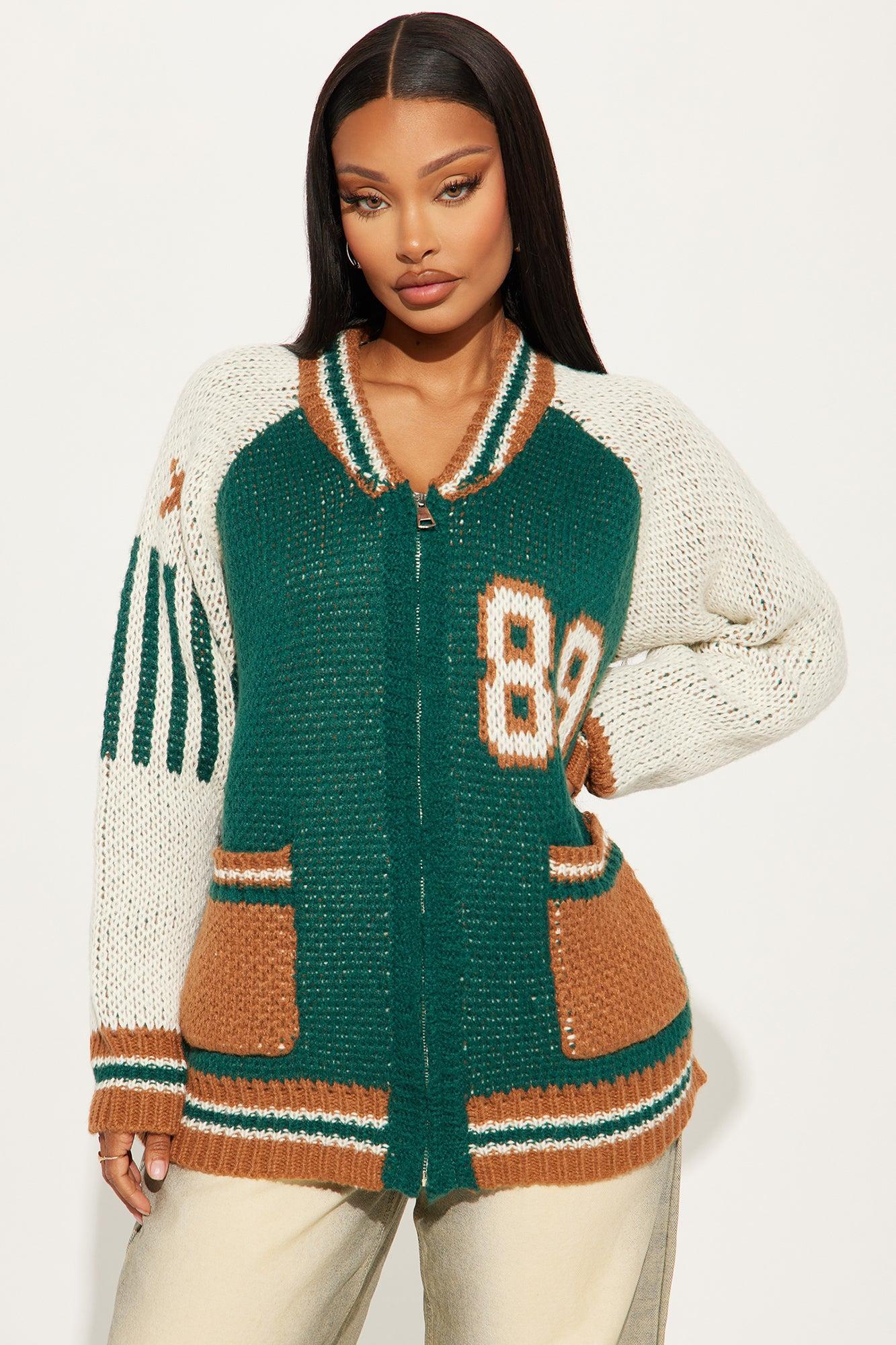 89 Forever Varsity Front Zip Sweater - Hunter Product Image