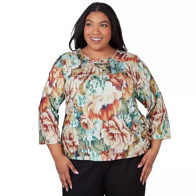 Plus Size Alfred Dunner Earth Floral Crew Neck Top, Womens Product Image