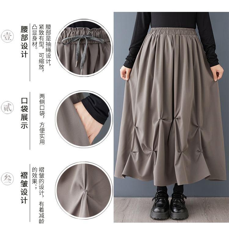 Elastic Waist Plain Asymmetrical Ruched Midi A-Line Skirt Product Image