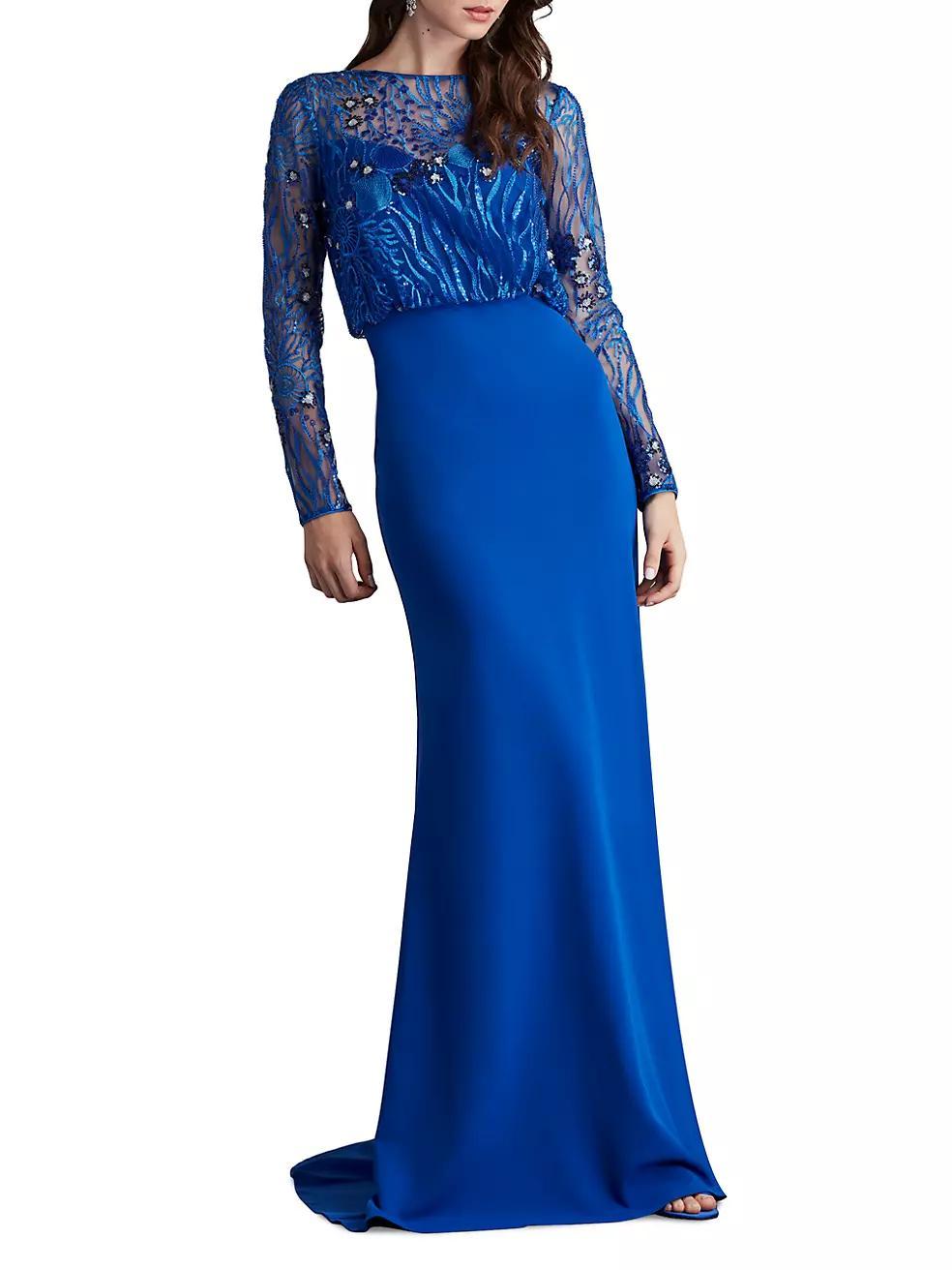 Sequined Lace Blouson Illusion Gown Product Image