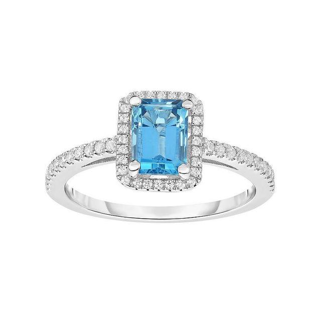 Sterling Silver Blue Topaz & Cubic Zirconia Square Halo Ring, Womens Product Image