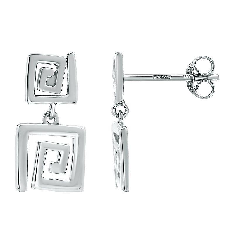 Aleure Precioso Sterling Silver Greek Key Design Double Drop Earrings, Womens Product Image