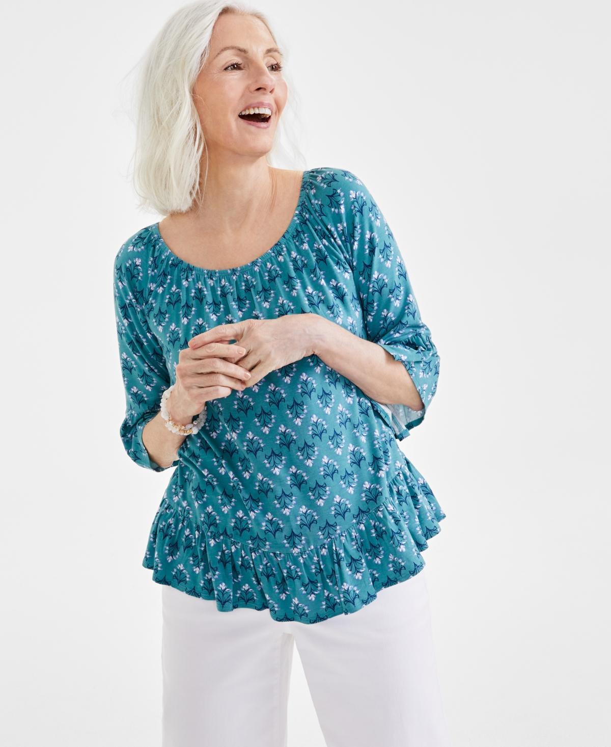 Style & Co Womens Printed On-Off Ruffle Sleeve Top, Created for Macys Product Image