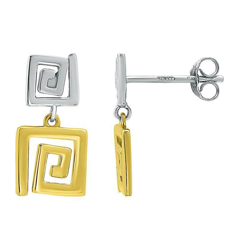 Aleure Precioso Sterling Silver Greek Key Design Double Drop Earrings, Womens, Multicolor Product Image