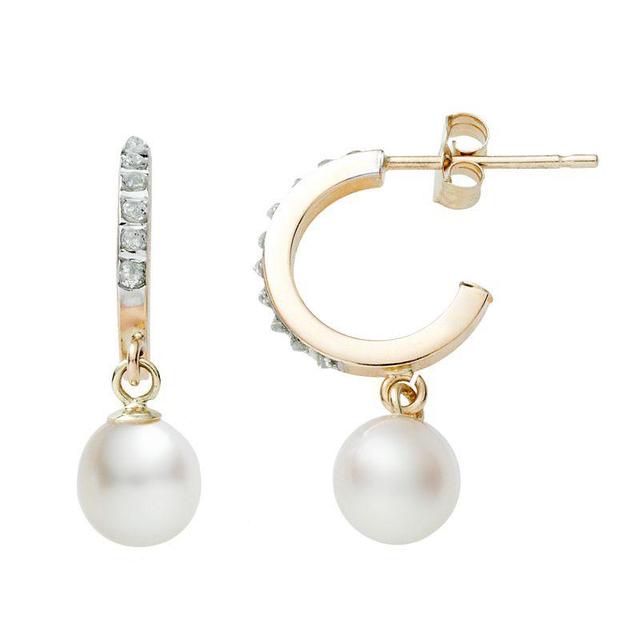 Diamond Fascination 14k White Gold Freshwater Cultured Pearl Hoop Earrings, Womens Product Image