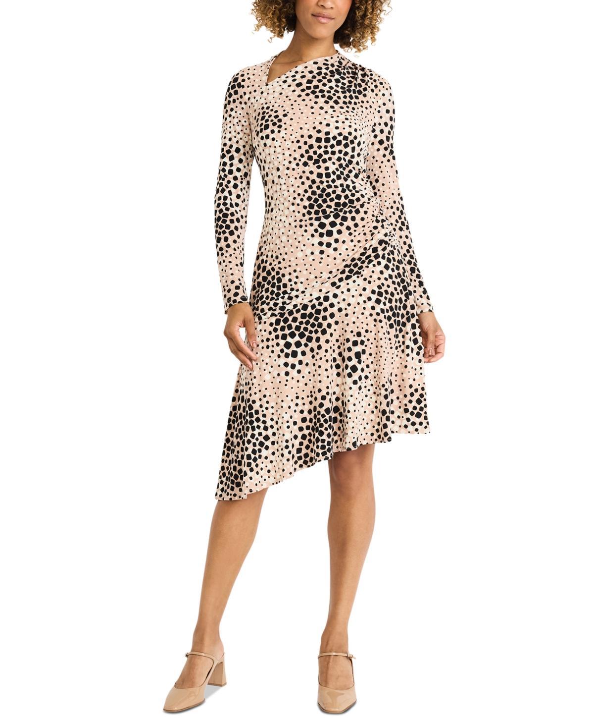 Maggy London Womens Printed Gathered Asymmetric Dress - Tan Product Image