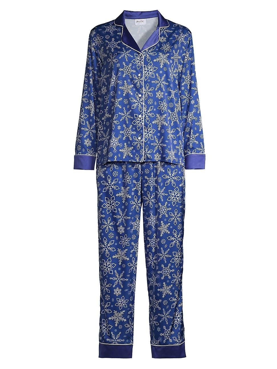 Womens Snowflake Satin Two-Piece Pajama Set Product Image