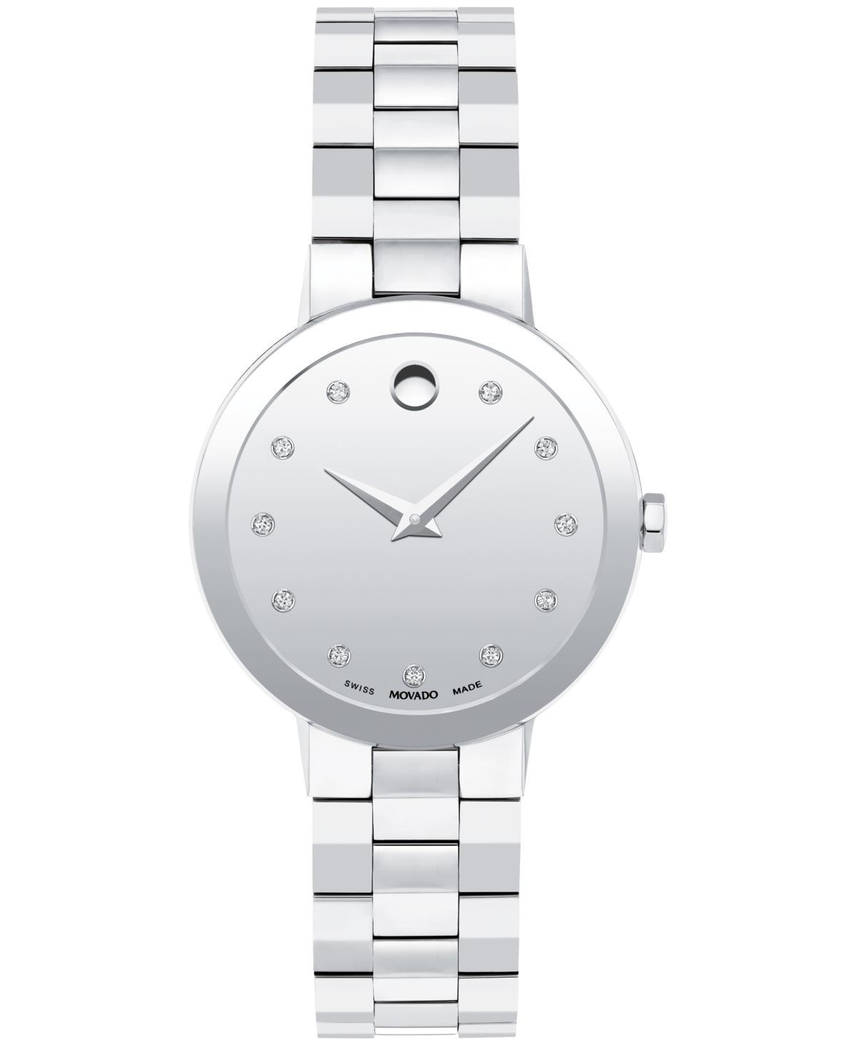 Movado Womens Sapphire Swiss Quartz Stainless Steel Diamond Accent Watch 28mm - Silver-tone Product Image