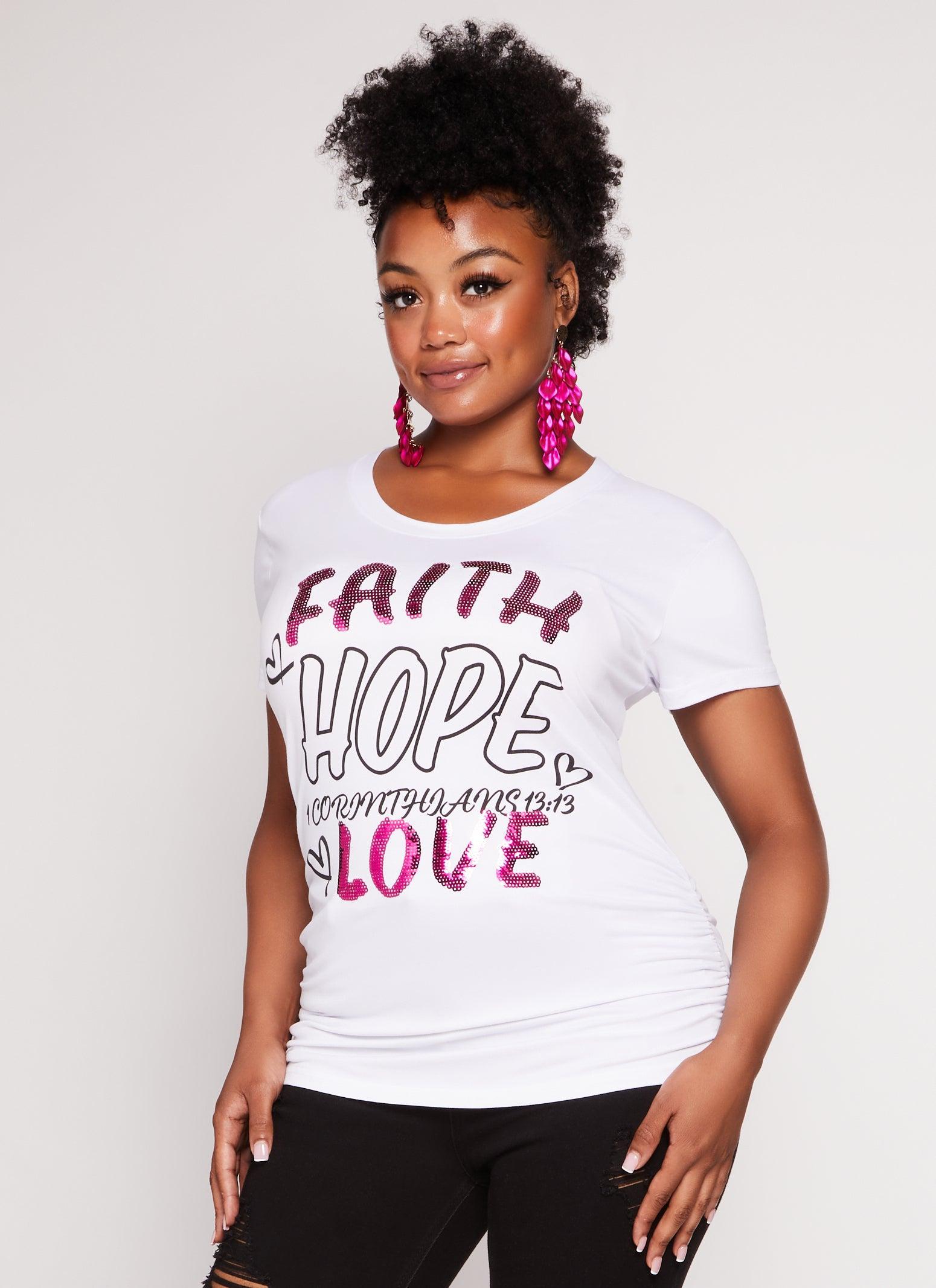 Womens Plus Size Faith Hope Love Sequin Graphic Tee Product Image