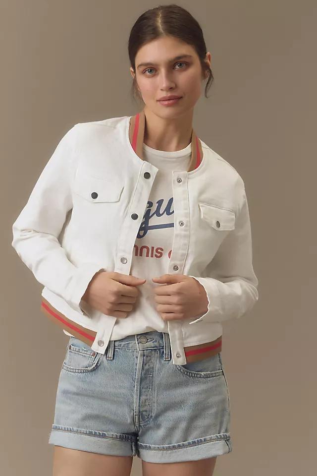 By Anthropologie Denim Varsity Bomber Jacket Product Image