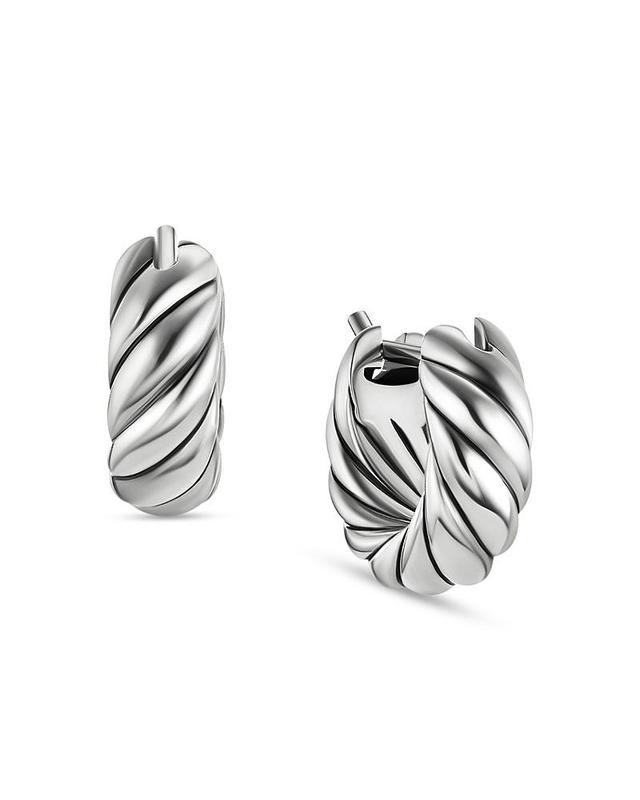 Womens Sculpted Cable Hoop Earrings in Sterling Silver, 14.4MM Product Image