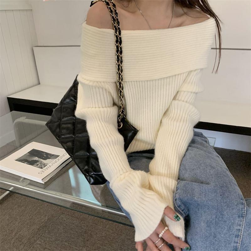 Off-Shoulder Ribbed Sweater Product Image