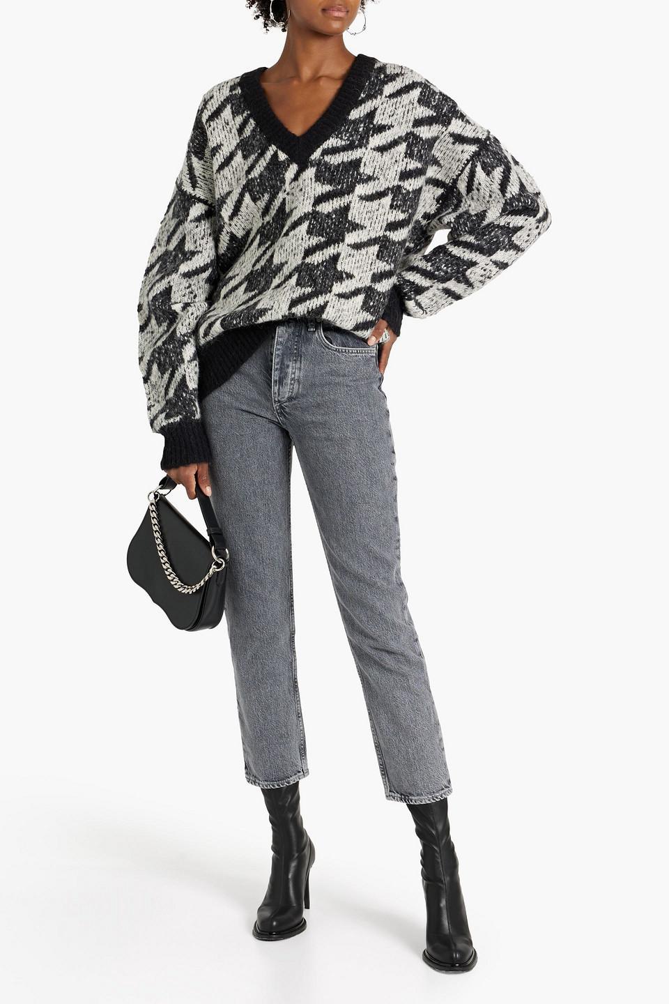 Edith Houndstooth Jacquard-knit Sweater In Black Product Image