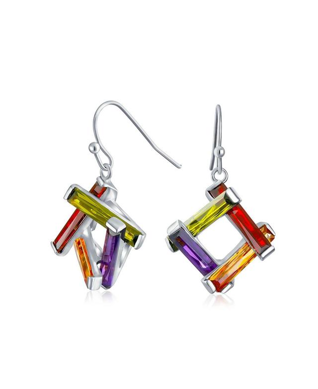 Bling Jewelry Colorful Statement Fashion Multicolor Cz Bars Geometric Square Dangle Earrings For Women Prom Fish Hook Product Image