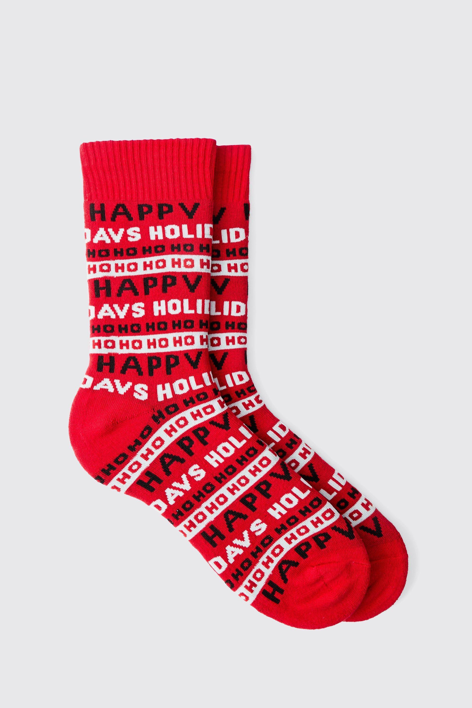 Mens Multi Happy Holidays Christmas Socks, Multi Product Image