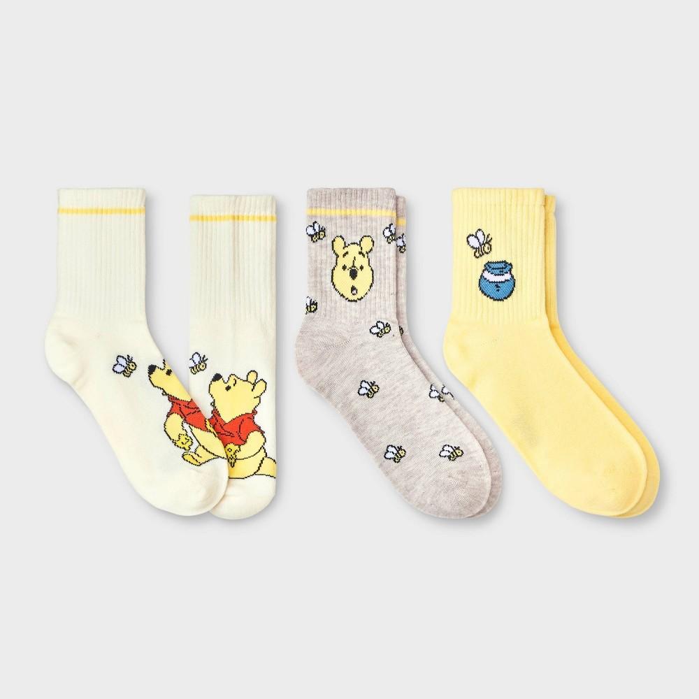 Womens Disney Winnie The Pooh 3pk Mid Crew Socks - Ivory/Oatmeal Heather/Yellow 4-10 Product Image