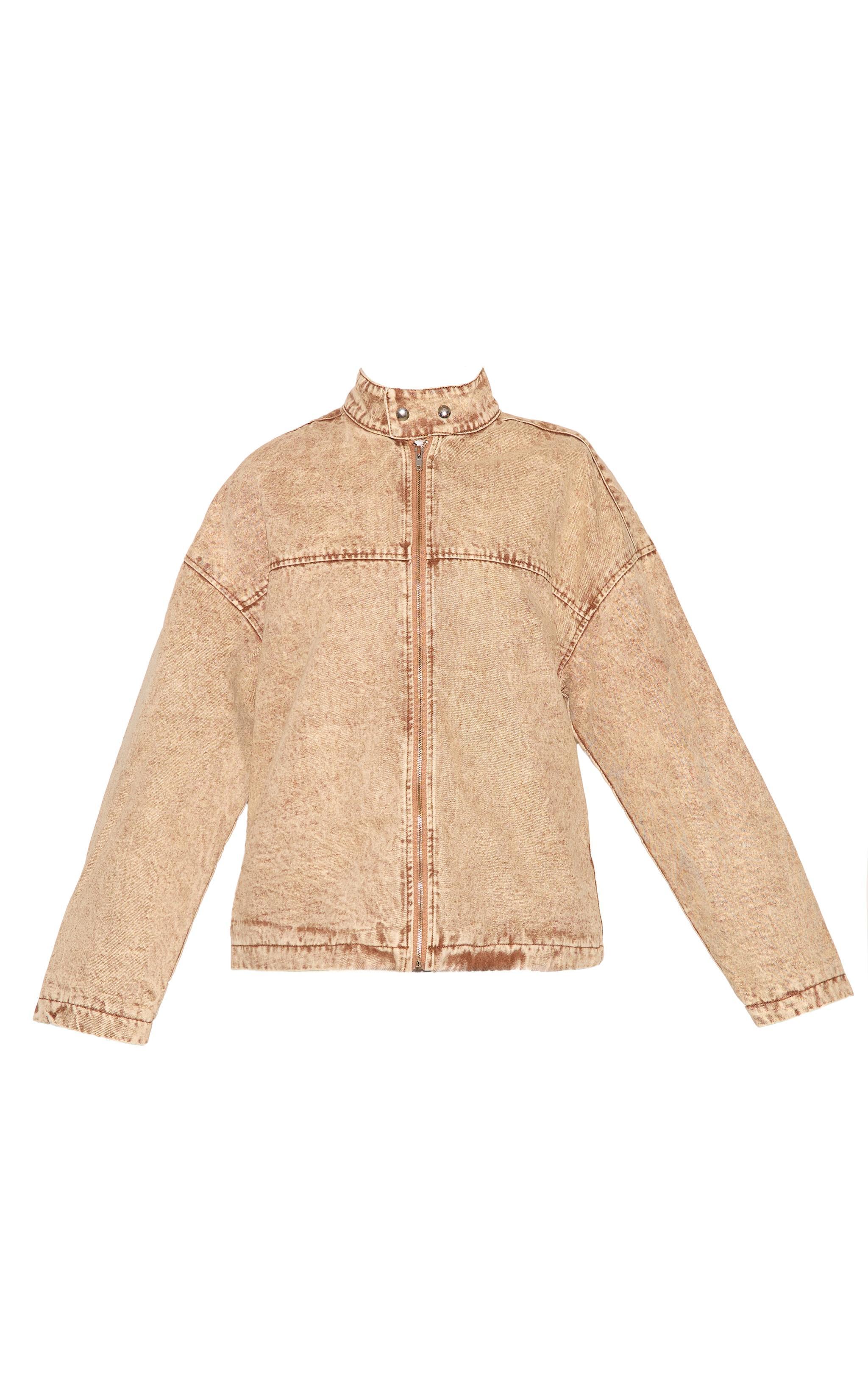 Washed Stone Oversized Denim Bomber Jacket Product Image