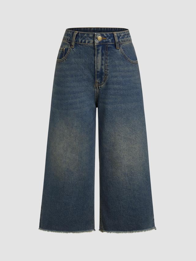 Stretch Denim Low Rise Solid Pocket Wide Leg Jeans Product Image