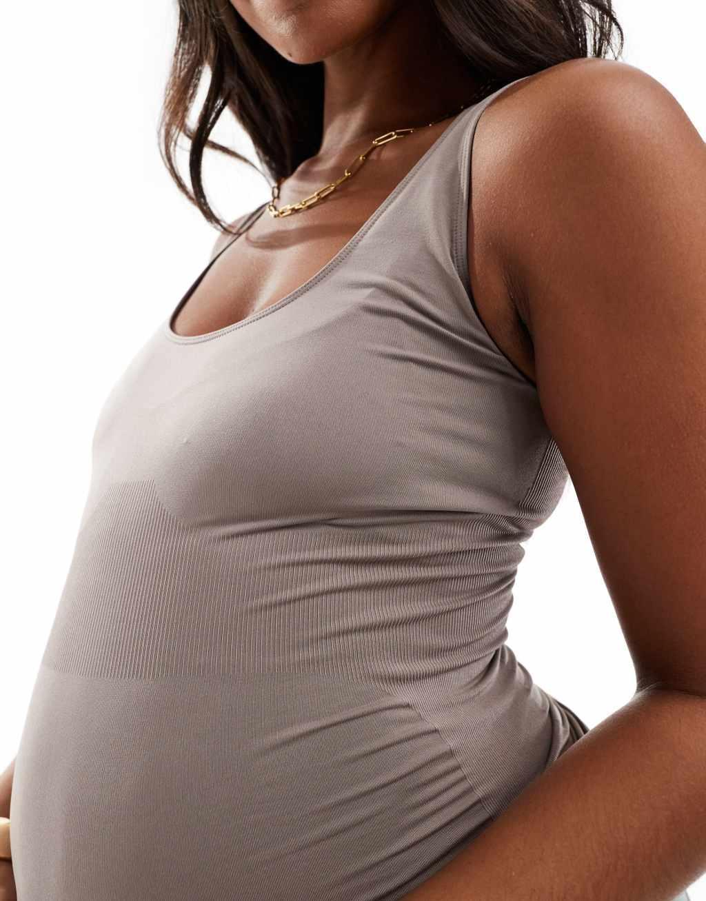 Mamalicious Maternity seamless tank top in taupe Product Image