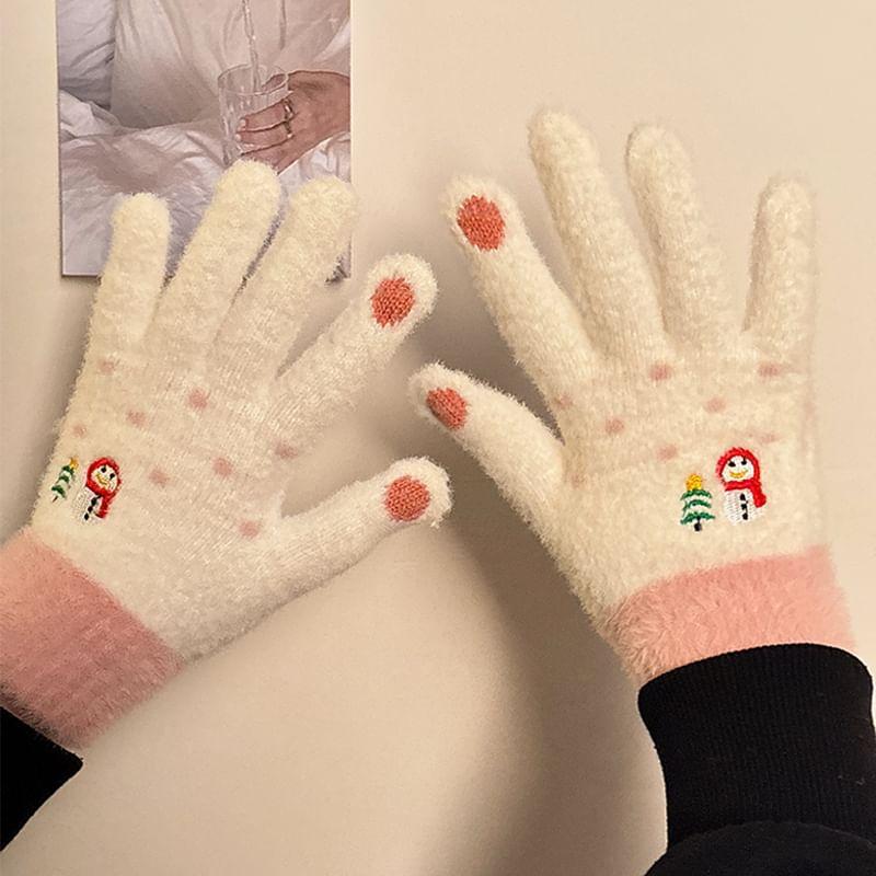 Snowman Embroidered Knit Gloves Product Image