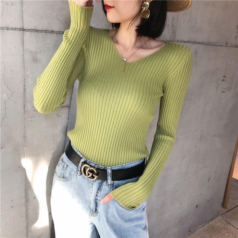 V-Neck Plain Ribbed Sweater product image