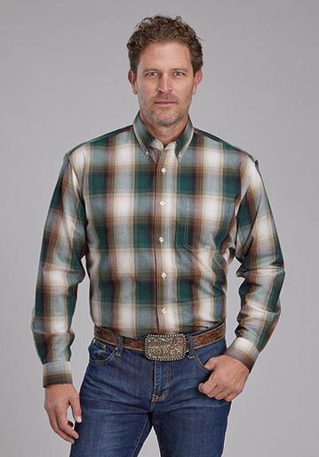 Roper® Men's L/S Green/Brown Plaid Button Shirt Product Image