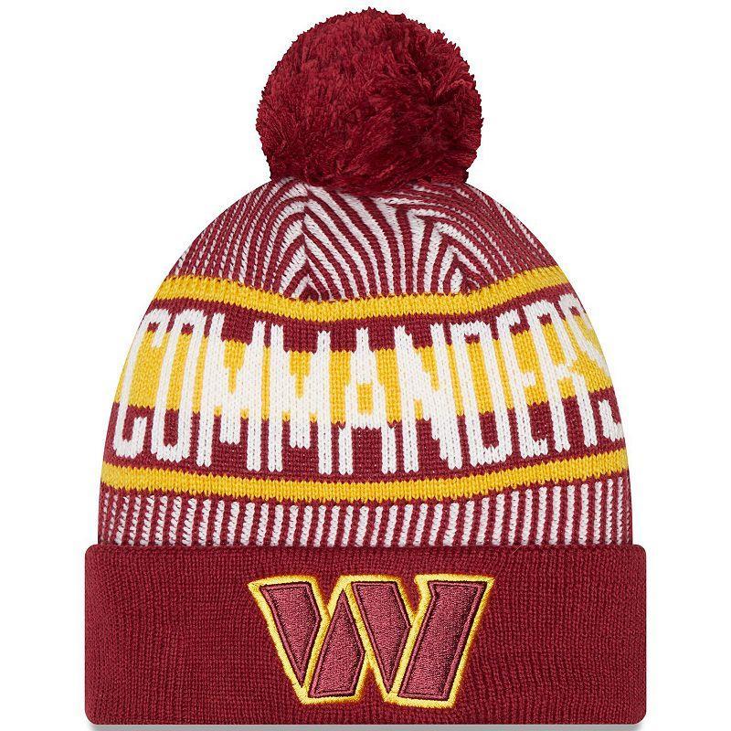 Mens New Era Burgundy Washington Commanders Striped Cuffed Knit Hat with Pom, Med Red Product Image