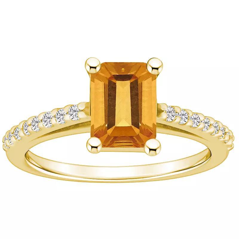 Alyson Layne 10k Gold Emerald Cut Gemstone 1/5 Carat T.W. Diamond Ring, Womens Citrine Product Image