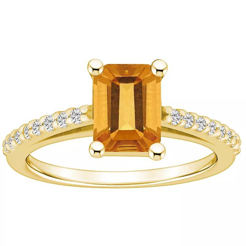 Alyson Layne 10k Gold Emerald Cut Gemstone 1/5 Carat T.W. Diamond Ring, Womens Citrine Product Image