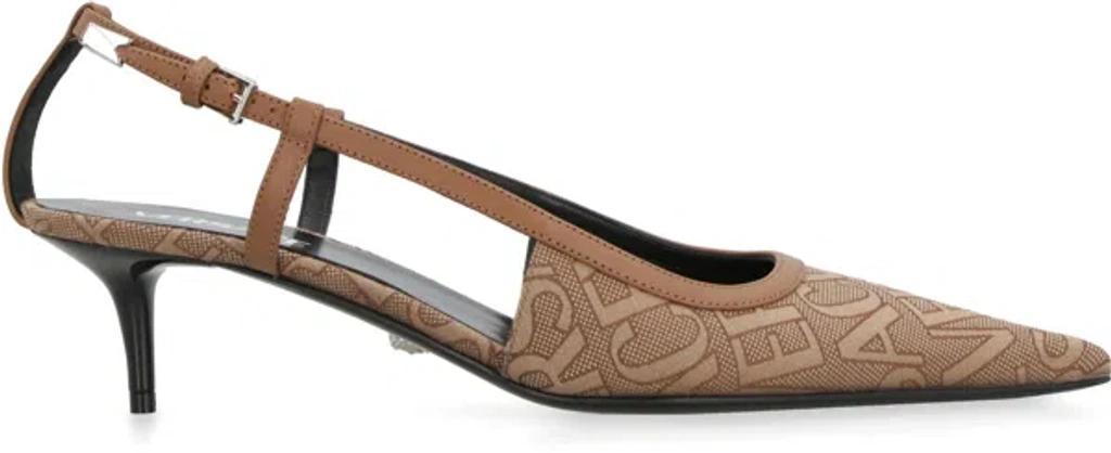 Leather-trimmed Logo-jacquard Canvas Slingback Pumps In Beige Product Image