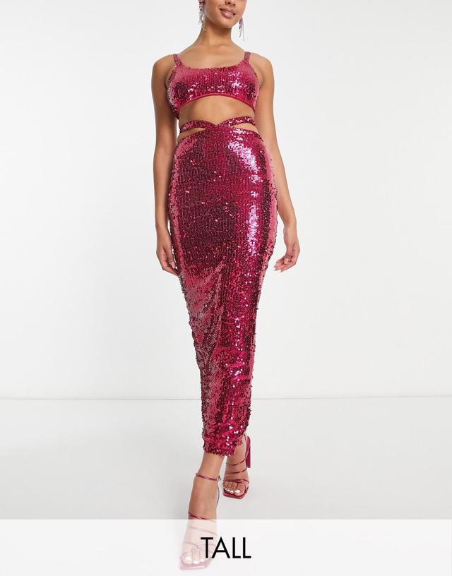 Simmi Tall sequin cut out waist maxi skirt in pink - part of a set Product Image