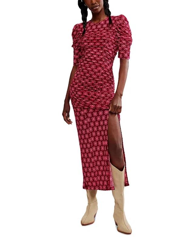 Briella Ruched Midi Dress In Fuchsia Combo Product Image