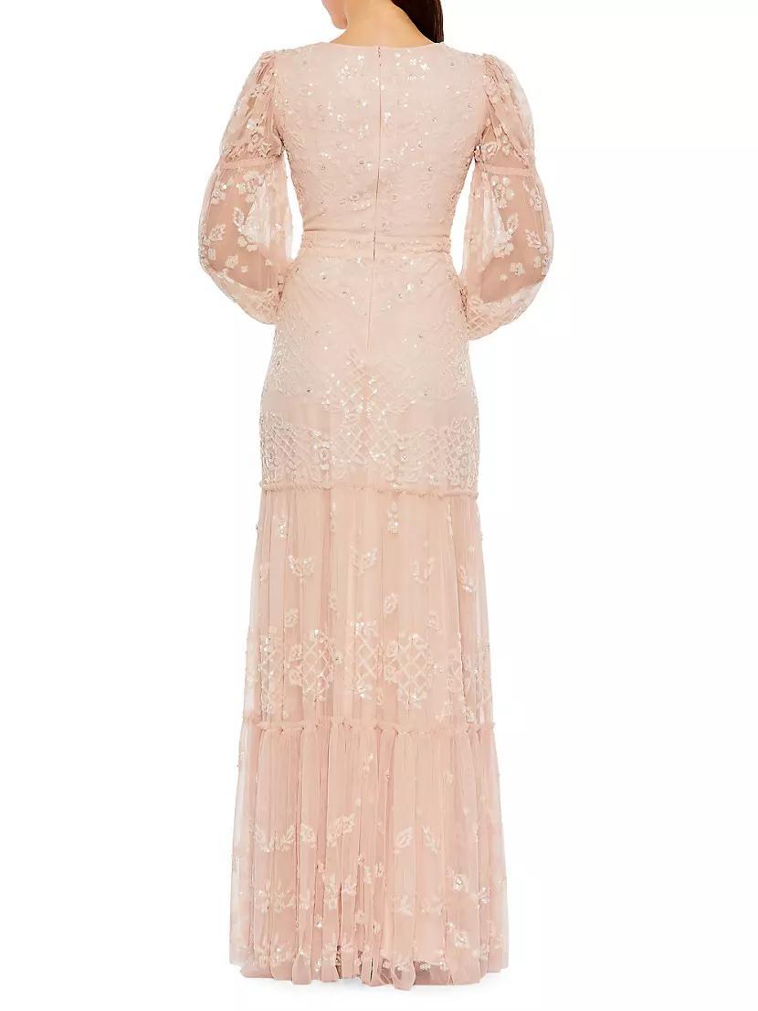 Embellished Tulle Puff-Sleeve Gown Product Image