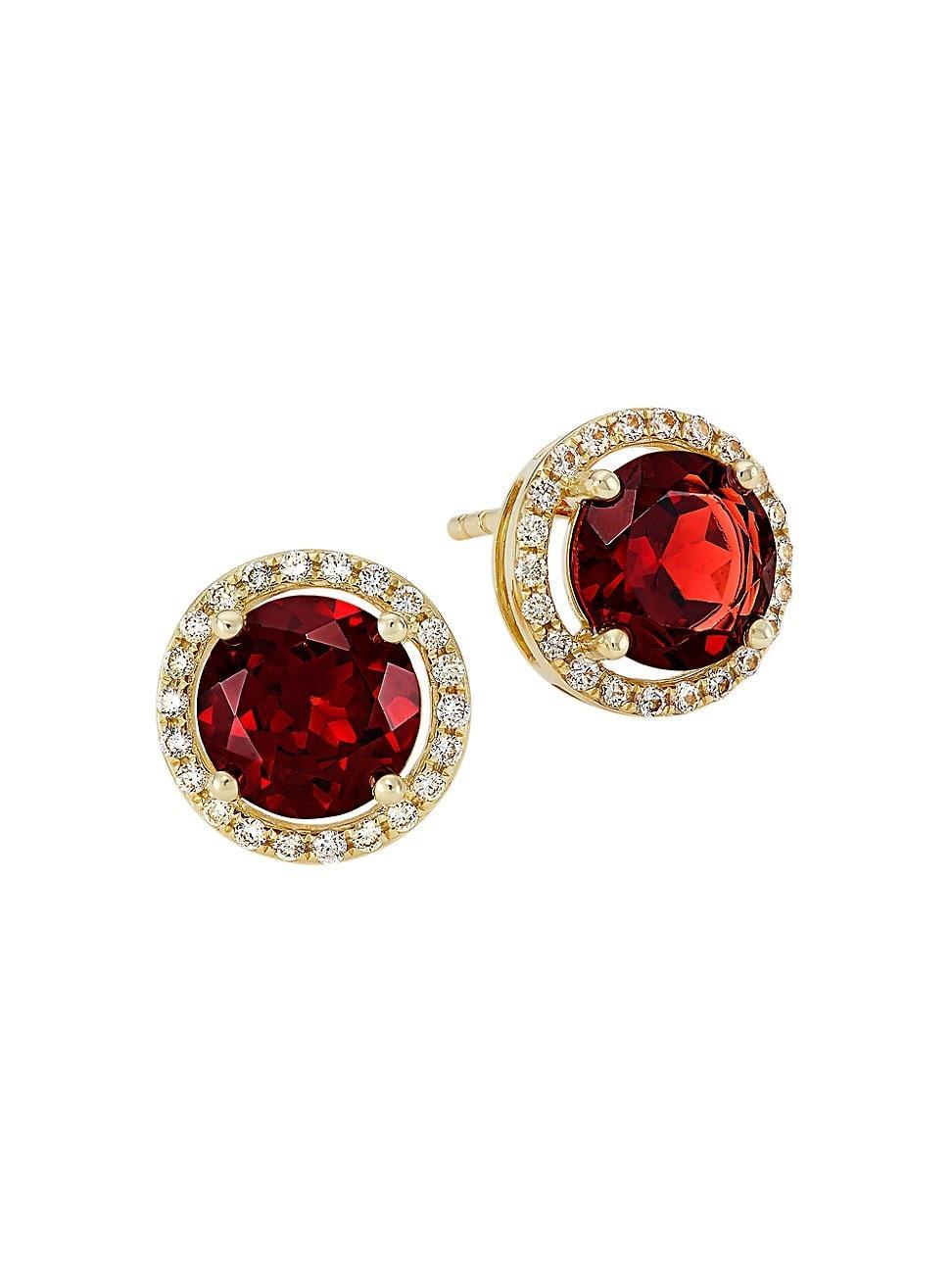 Womens 14K Yellow Gold, Garnet, & 0.23 TCW Diamond Halo Stud Earrings Product Image