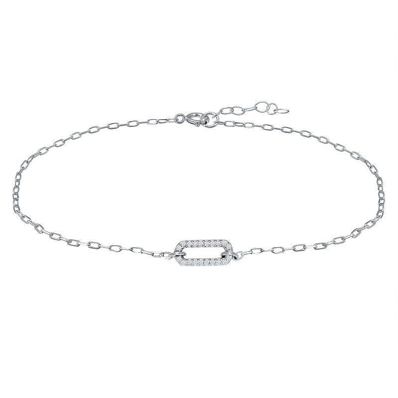 Aleure Precioso Sterling Silver Cubic Zirconia Link Anklet, Womens White Product Image