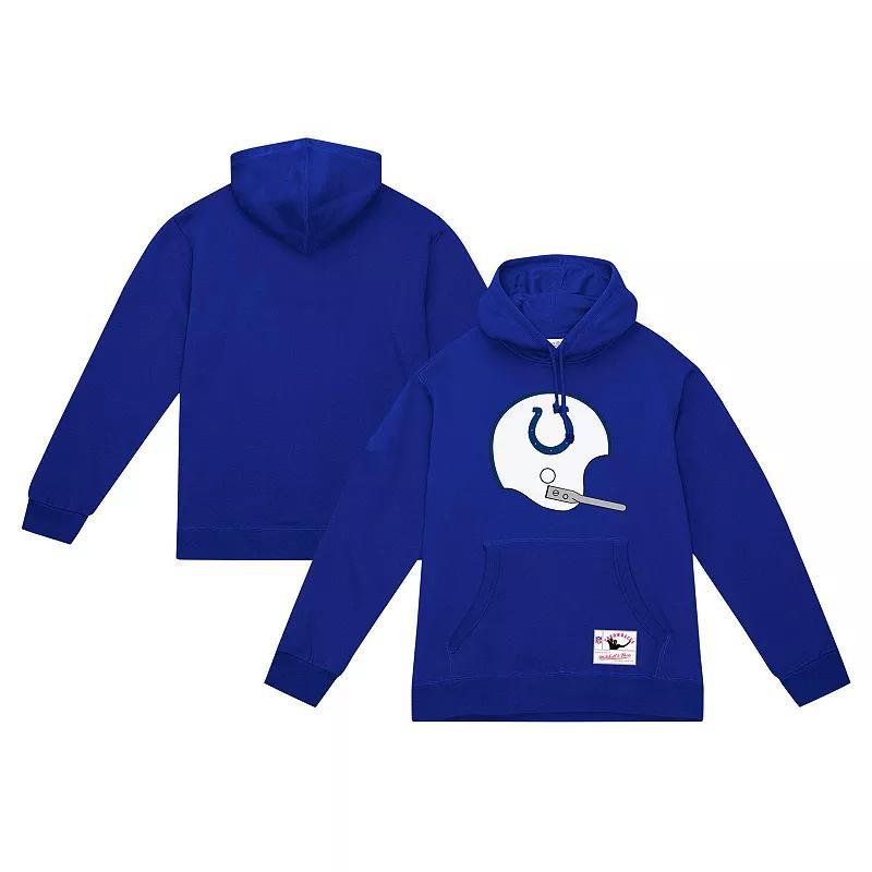 Mens Mitchell & Ness Royal Indianapolis Colts Helmet Logo Vintage Pullover Hoodie Product Image