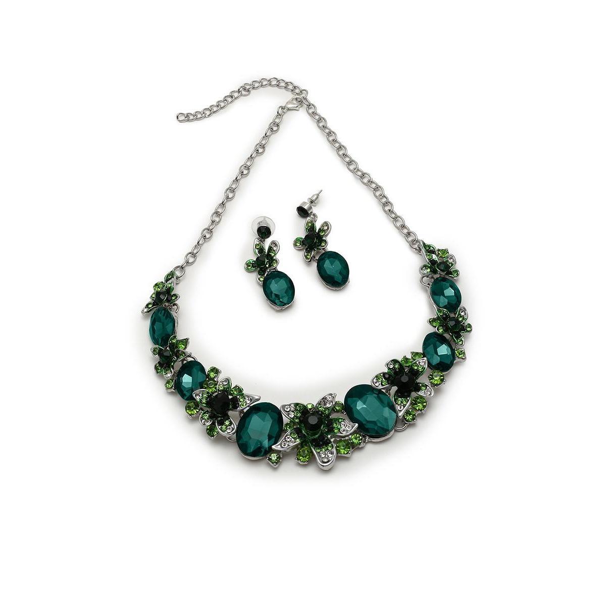 Sohi Womens Green Maxi Stone Necklace And Earrings (Set Of 2) Product Image