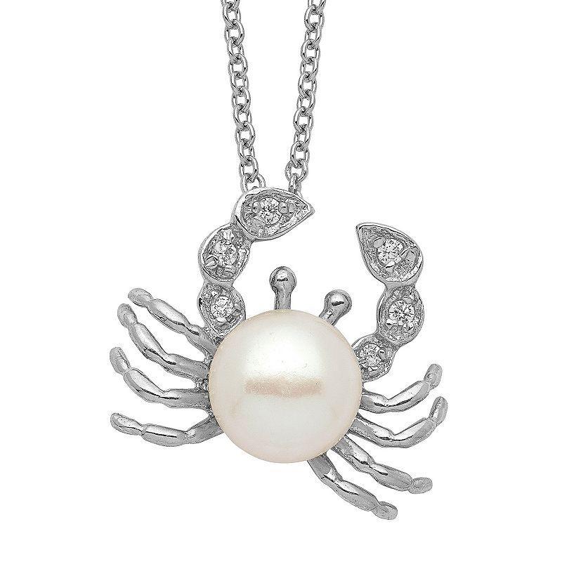 Sophie Miller Sterling Silver Cubic Zirconia & Freshwater Cultured Pearl Crab Necklace, Womens White Product Image