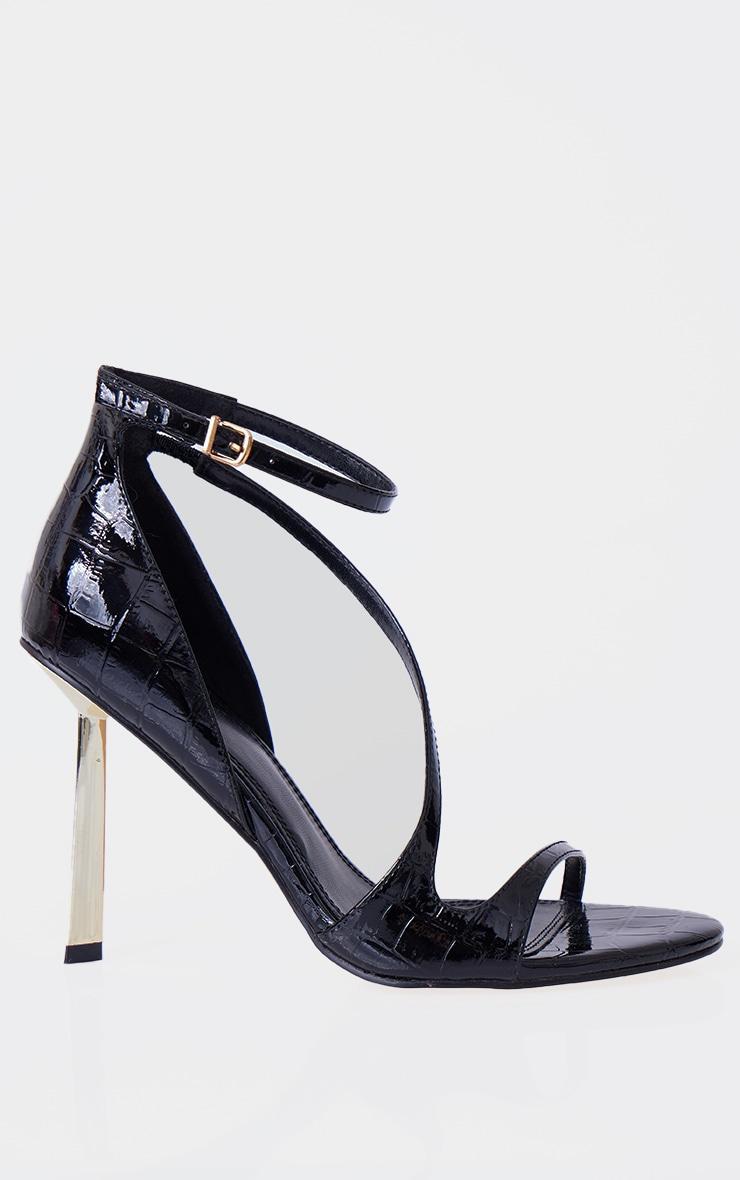 Black Croc PU Asymmetric Strappy High Stiletto Heeled Sandals Product Image