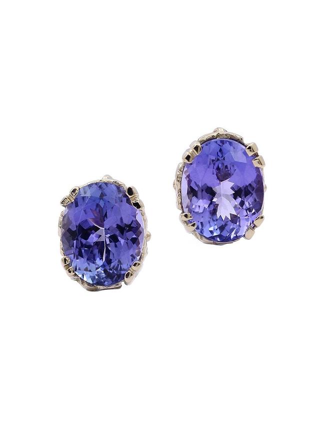 Womens Luxury 18K Gold & Tanzanite Stud Earrings Product Image