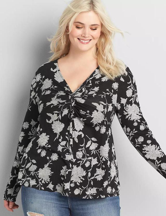 Printed Softest Touch Twist-Front Subtle Swing Top Product Image