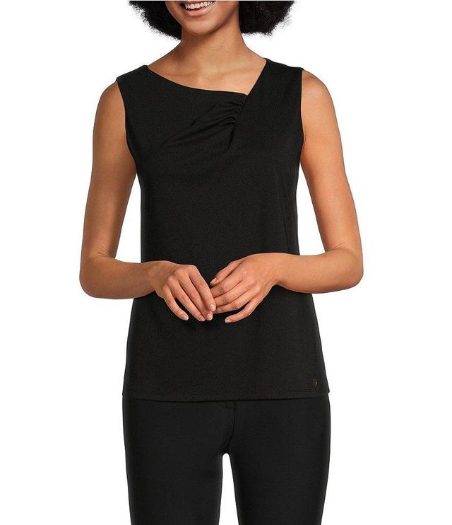 Donna Karan Ruched Asymmetrical Neckline Sleeveless Top Product Image