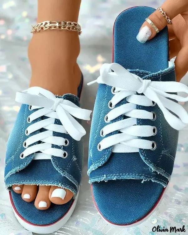 Olivia Mark – Canvas slippers with laces and eyelets Product Image