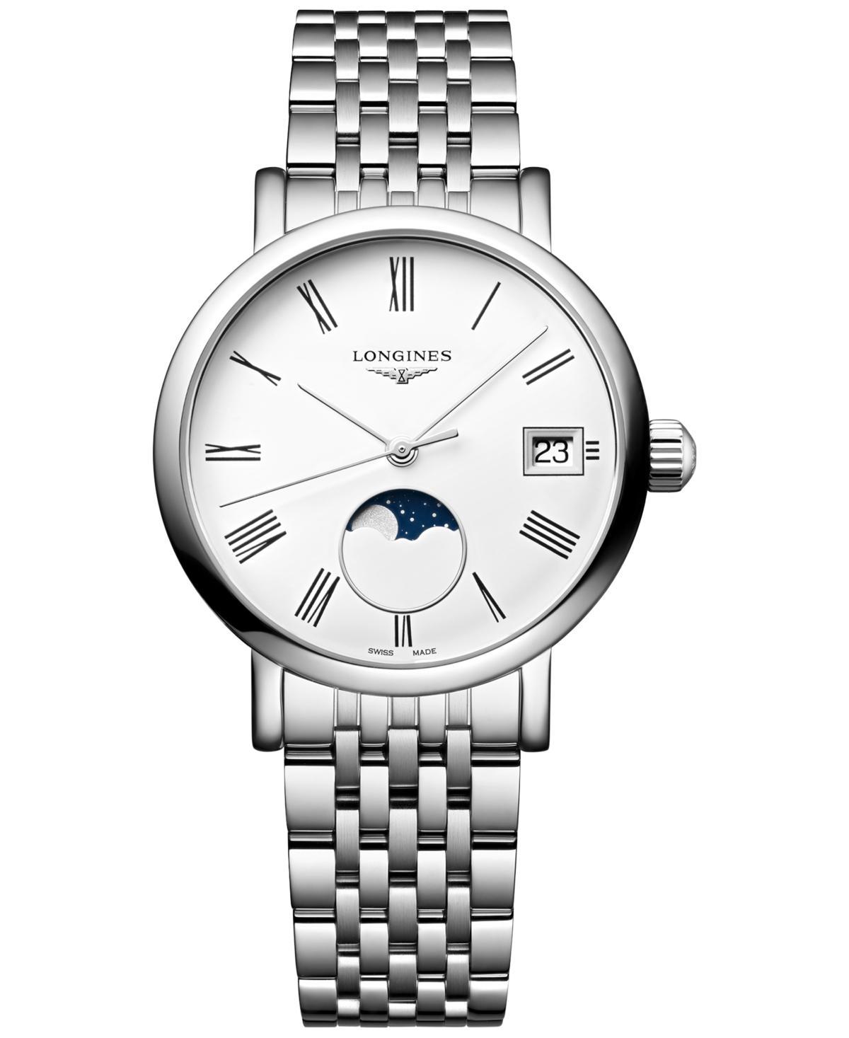 Longines Womens Swiss Elegant Moonphase Stainless Steel Bracelet Watch 30mm Product Image