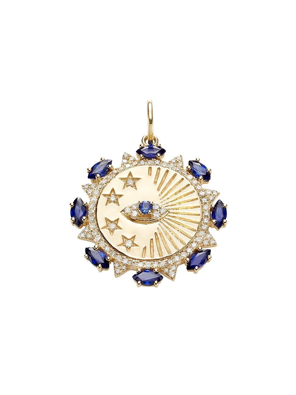 Womens 14K Yellow Gold, Sapphire & Diamond Evil Eye Medallion Product Image