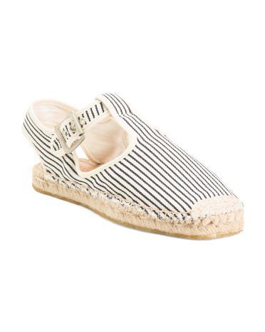 70s Slip On T Strap Espadrilles for Women | Textile Product Image