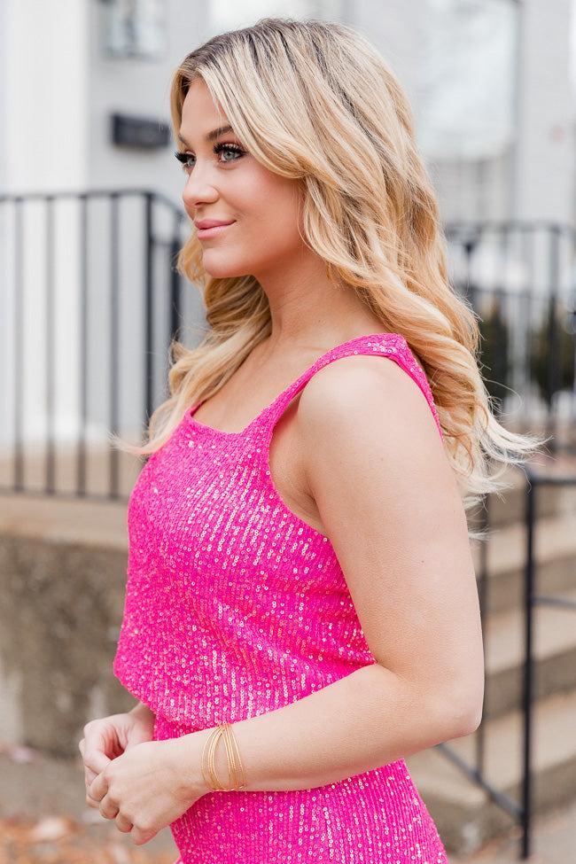 Holiday Fun Pink Sequin Cropped Tank FINAL SALE Product Image